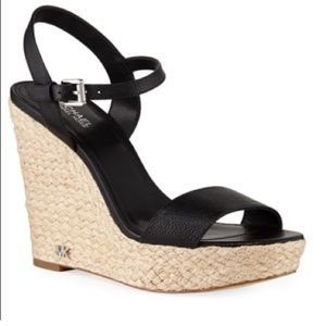 Michael Kors Jill Tumbled Leather Wedge Sandals 10